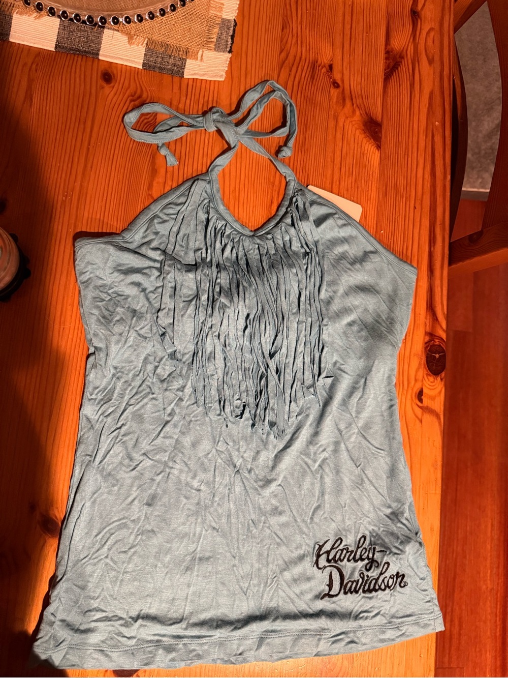 Harley-Davidson Women's Pale Blue Fringe Halter Tank